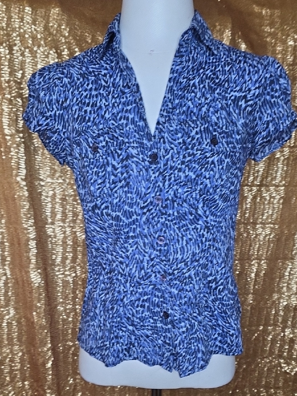 MICHAEL Michael Kors Blue Short-Sleeve Button-Down Top